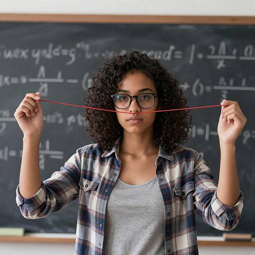 Focused Young Woman with Math Concepts