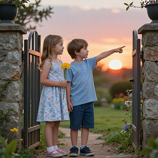 Sibling Bond at Garden Gate