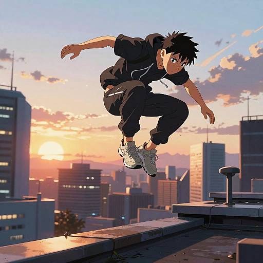 Futuristic Parkour Runner at Sunset
