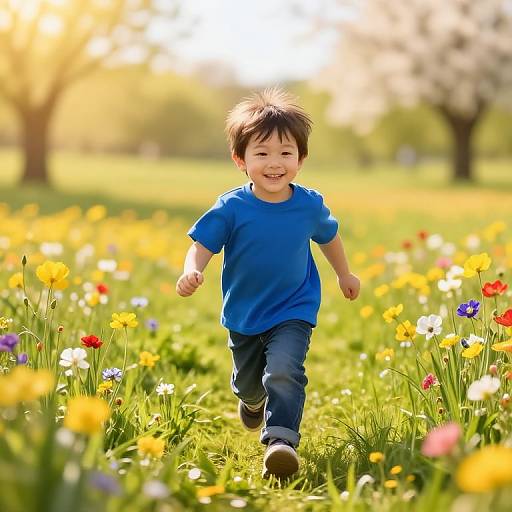 Joyful Boy Running Through Meadow