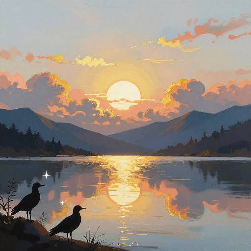 Ethereal Sunrise Cloudscape with Birds