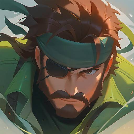 Illustration of Big boss, metal gear (series) in the style of Unfairr