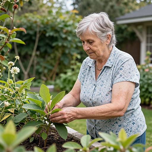 Old Woman Gardening in Garden