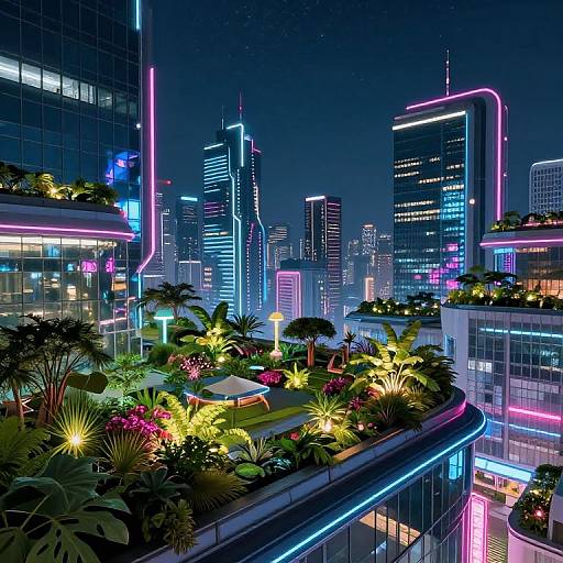 Futuristic Cyberpunk Rooftop Garden