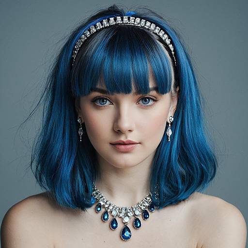 Blue Haired Girl with Jewelry Portrait