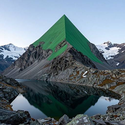 Mountain Peak with Green Triangular Structure
