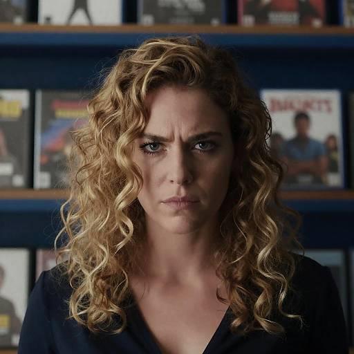 Intense Portrait of a Woman with DVDs