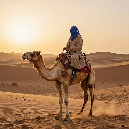 Desert Nomad with Bandana Riding Camel