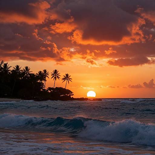 Polynesian Atoll Sunset with Waves