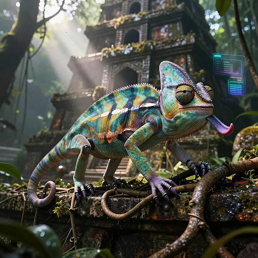 Amethyst Cyborg Chameleon in Jungle Ruins