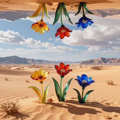 Surreal 3D Glass Flowers Desert