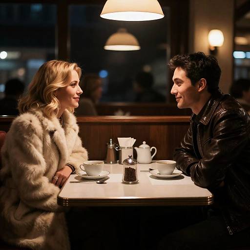 Couple Enjoying Tea in Cozy Restaurant Booth