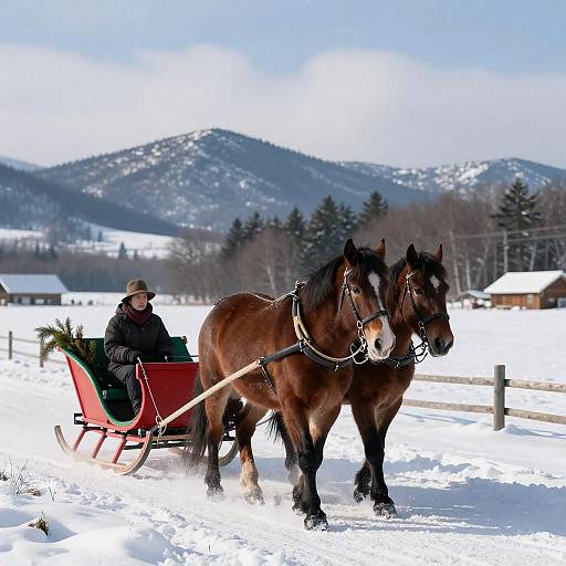 Horse-drawn Sleigh Ride in Snowy Landscape