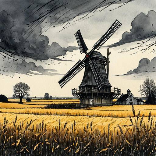Elegant Dutch Windmill in Autumn Fields