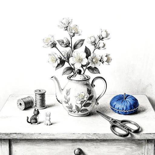 Whimsical Vintage Sewing Still Life