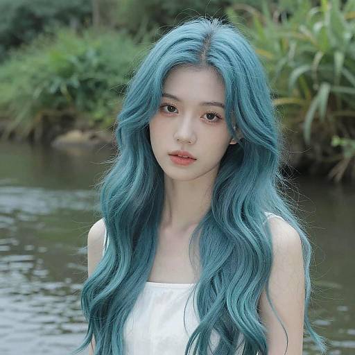 Ethereal Portrait of a Teal-Haired Woman
