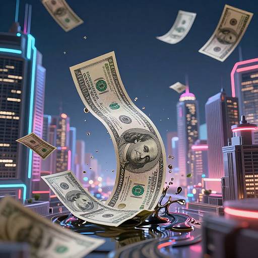 Surreal Liquid Currency in Futuristic City