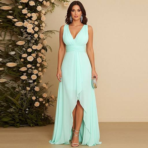 Contemporary Romantic Woman in Mint Dress