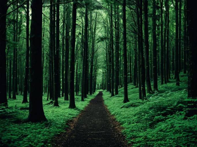 Mysterious Dark Green Forest Wallpaper
