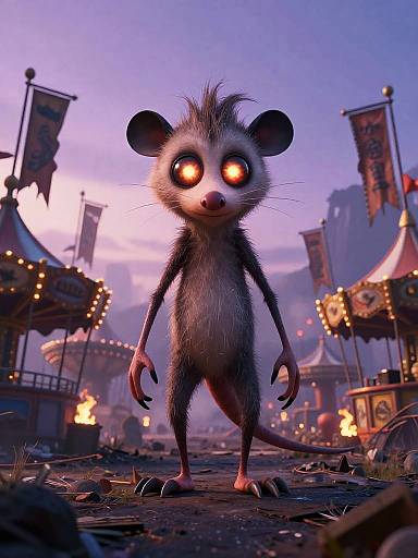 Spooky Opossum in Ruined Carnival