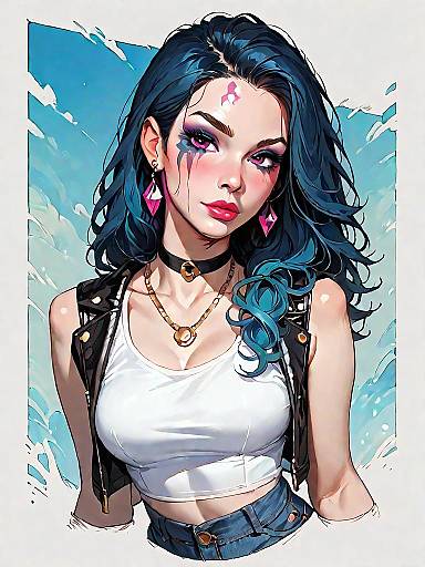 Stylish Young Woman with Blue Hair