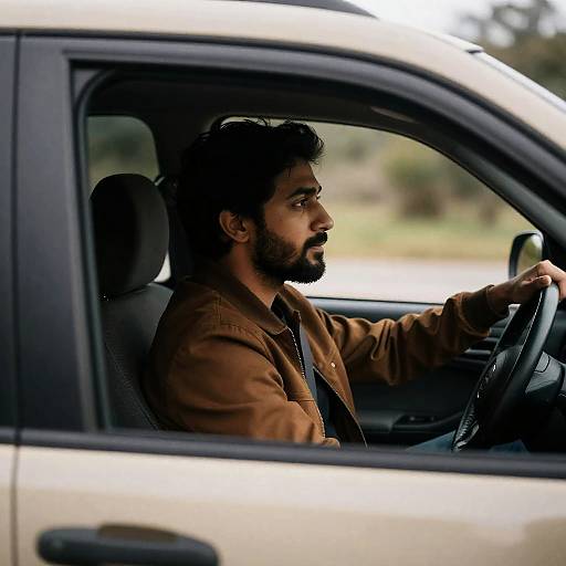 Man Driving Beige Car