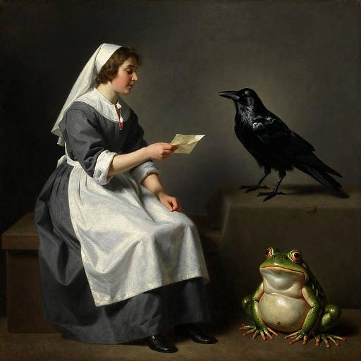 Raven Messenger with Frogs Oil Canvas