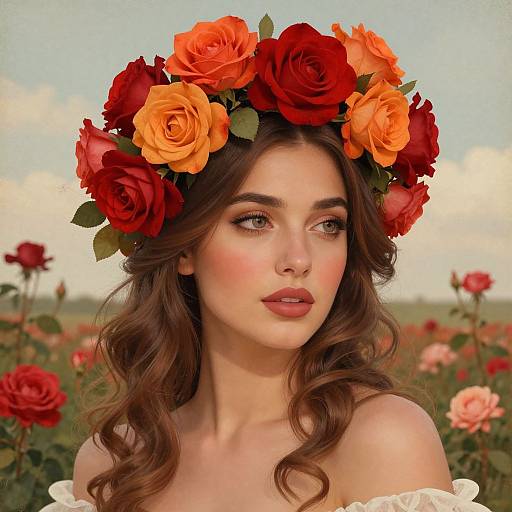 Romantic Woman with Floral Crown