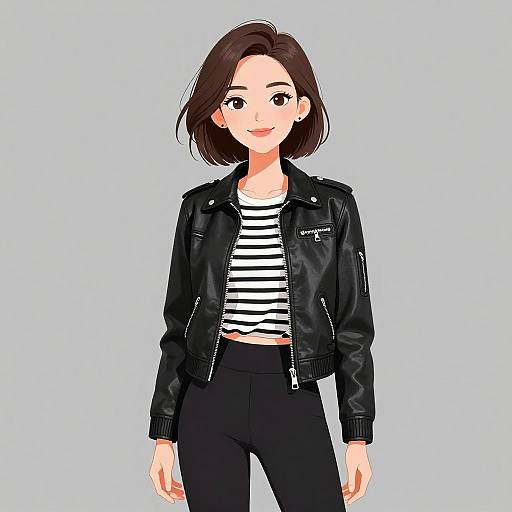 Chic Woman in Leather Bomber