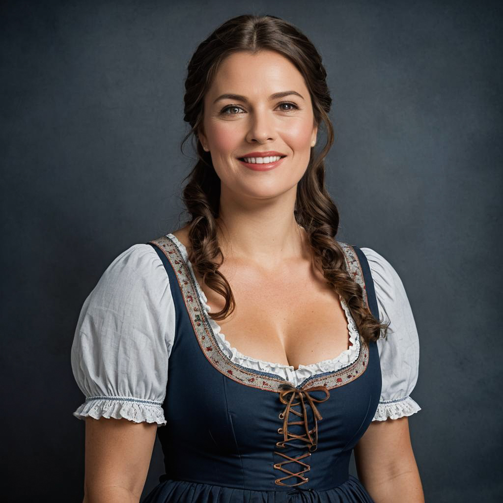 Delighted Bavarian Lady in Traditional Dress