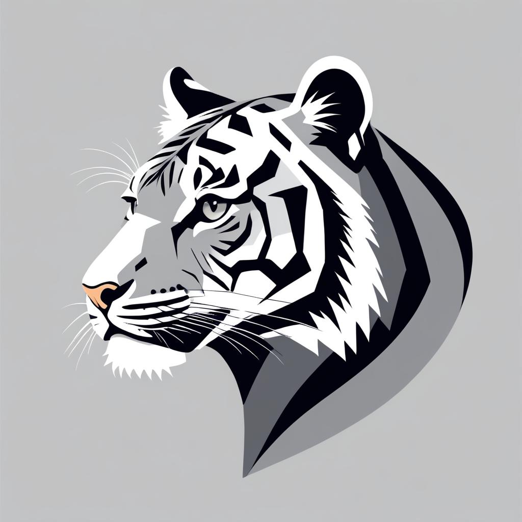 Minimalist Gray Tiger Side Portrait Illustration