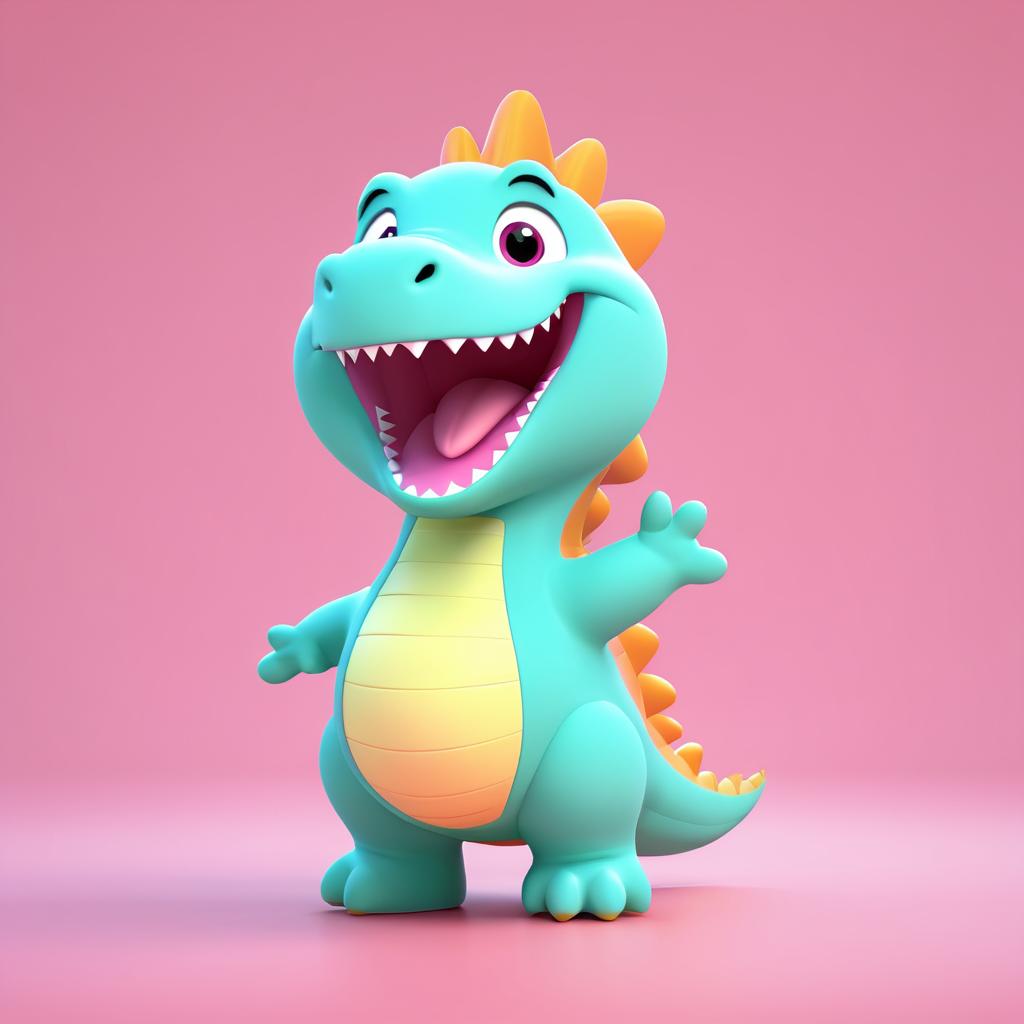 Cute 3D Animated Happy Dinosaur Character