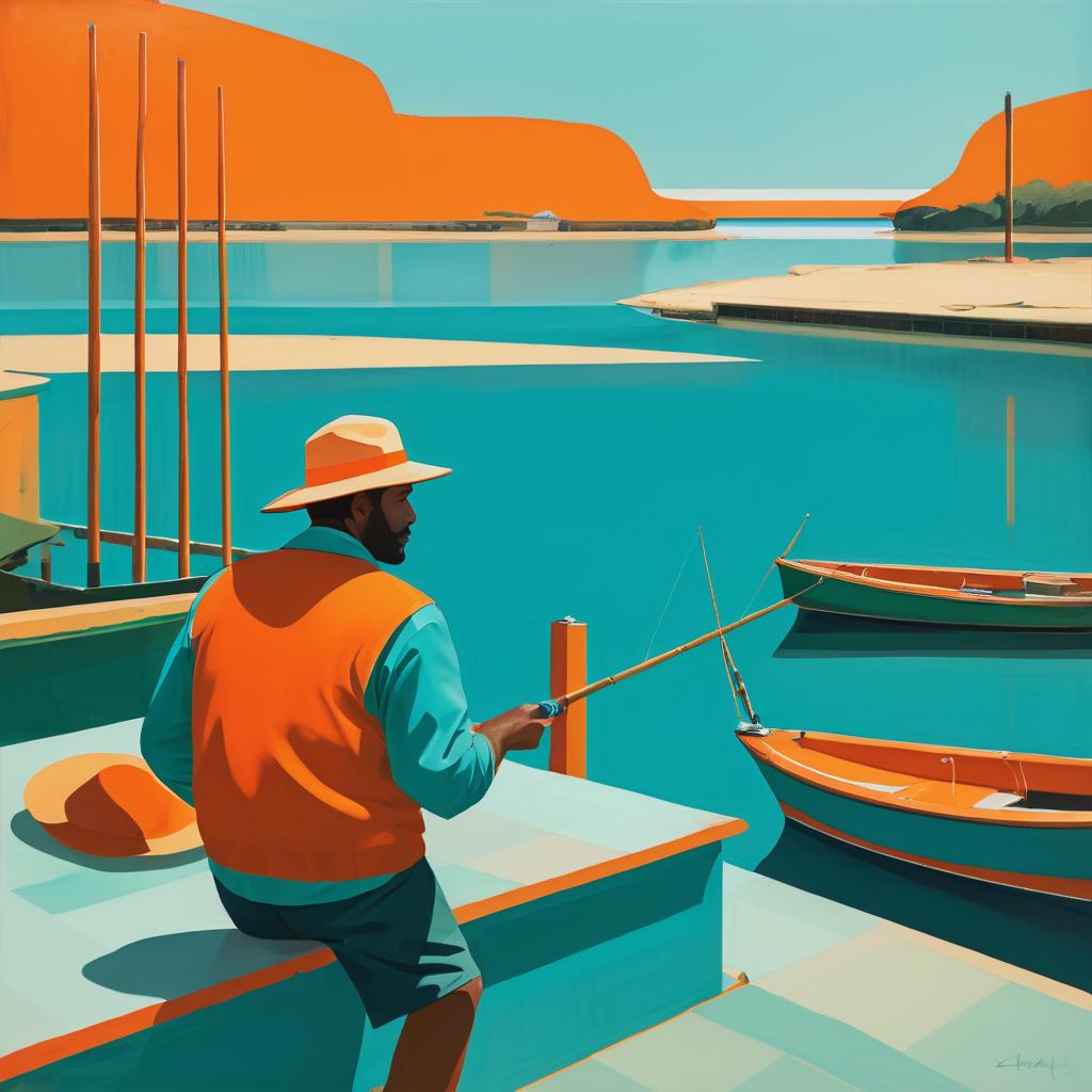 Vibrant Fisherman with Hopper Art Surroundings