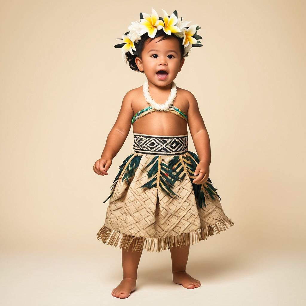 Surprised Niuean Child in Traditional Attire