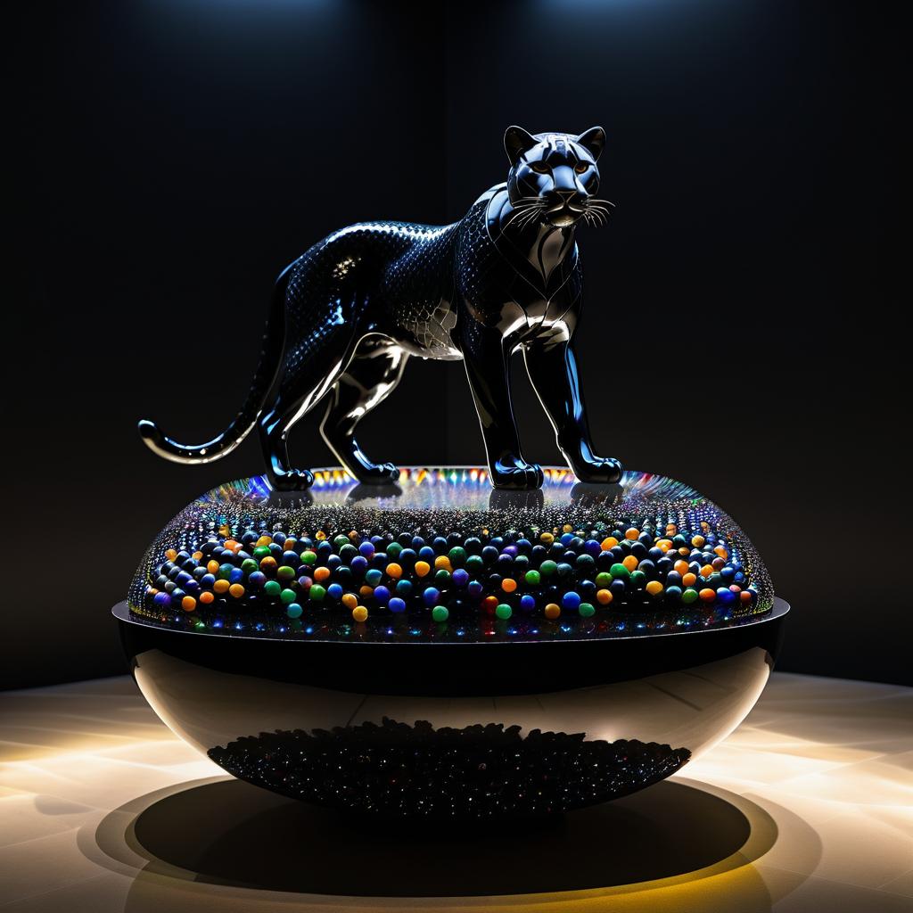 Sleek Black Panther Among Shiny Marbles