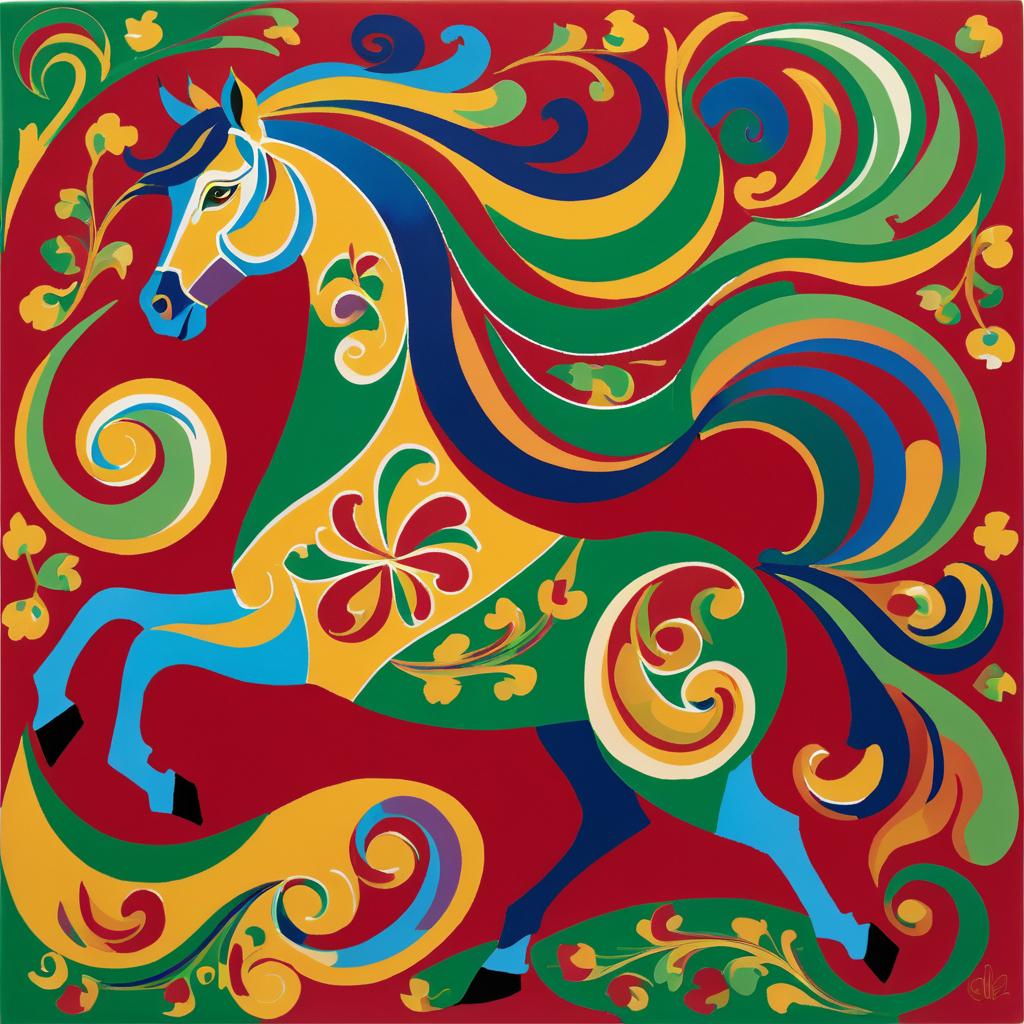 Vibrant Matisse-Style Horse Artwork