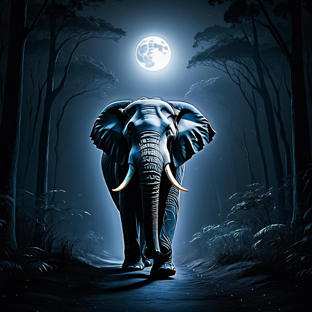 Eerie Night Elephant in the Forest