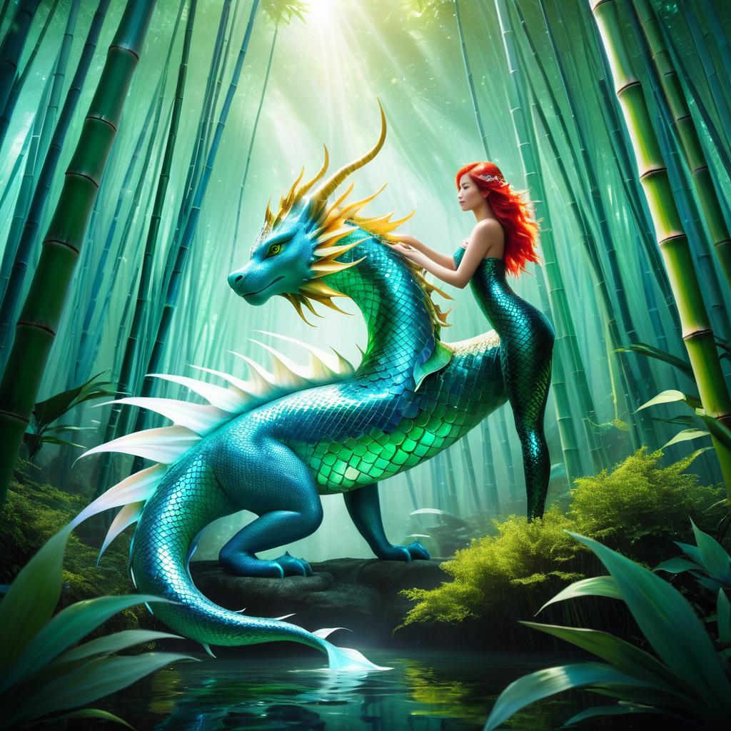 Surreal Fusion of Dragon and Mermaid