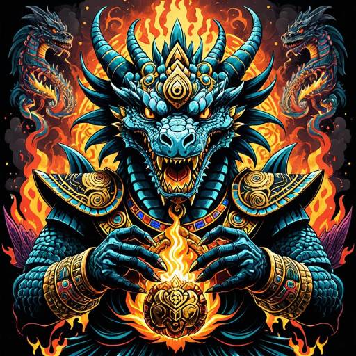 Aztec-Inspired Anime Dragon with Molten Gold