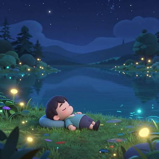 Serene Bioluminescent Pokémon Lake