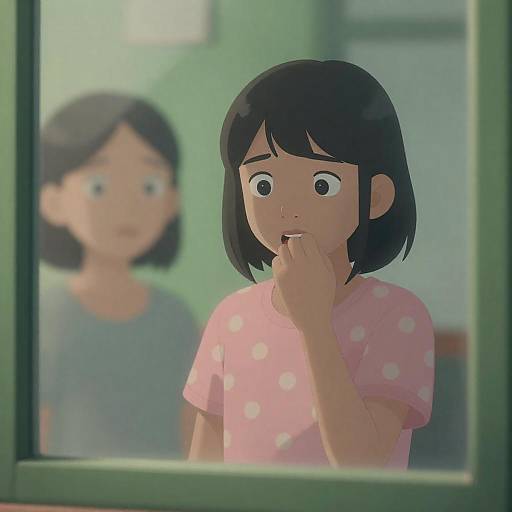 Frightened Girl Behind Fogged Glass