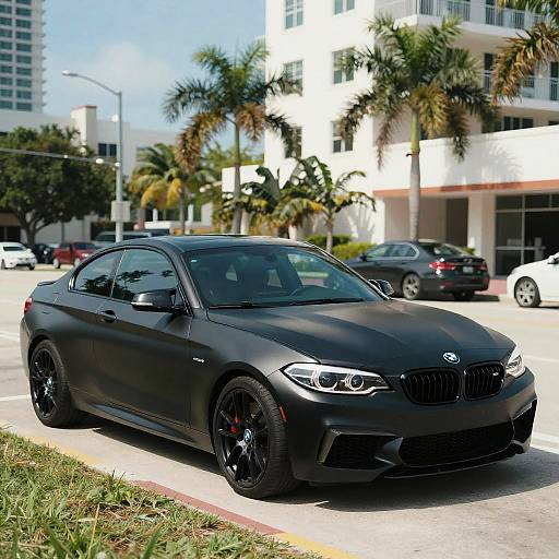Cinematic Black BMW in Vibrant Miami