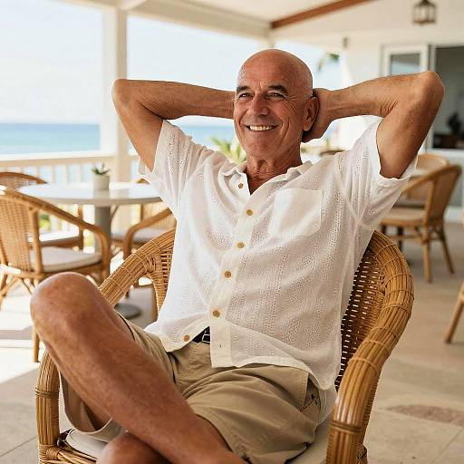 Relaxed Senior Man Sitting on Wicker Chair
