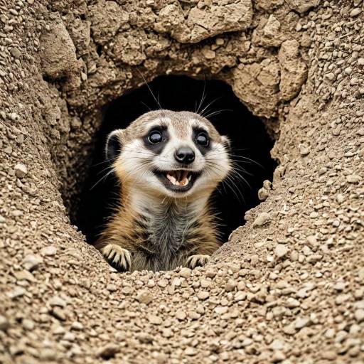 Joyful Meerkat Peeking from Burrow