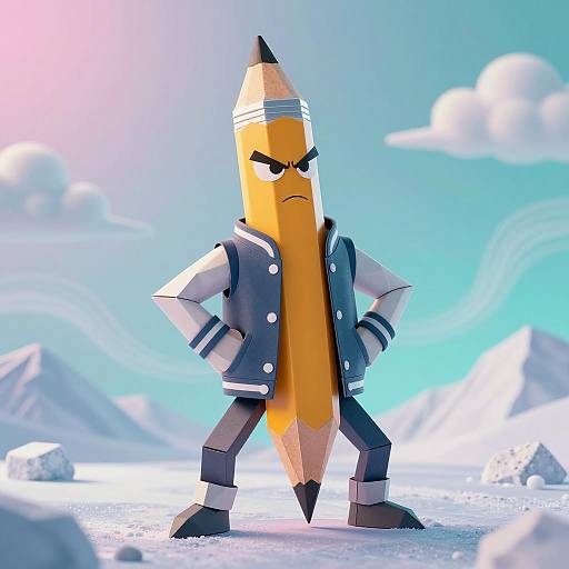 Grumpy Pencil Knight on Snowy Summit