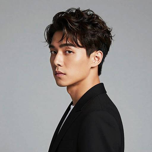 Stylish Asian Men Medium Wavy Hair