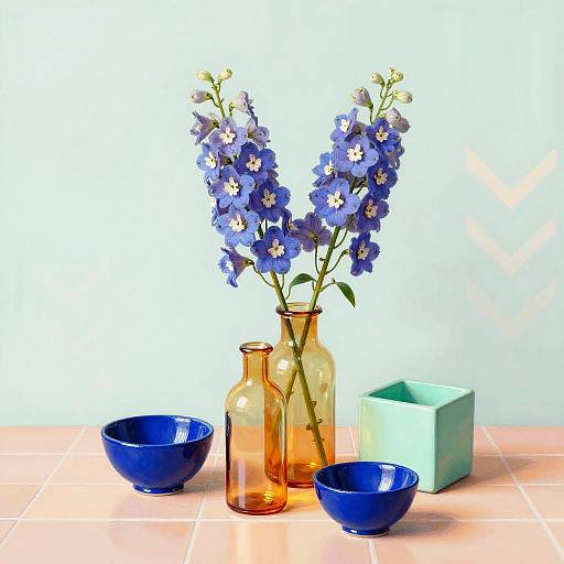 Photorealistic Pastel Delphinium Still Life