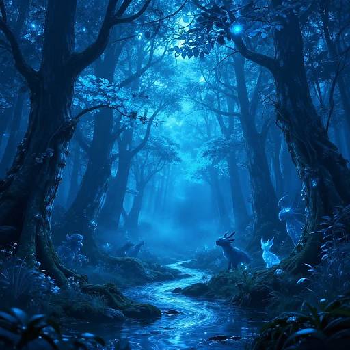 Mystical Azure Forest Fantasy Scene