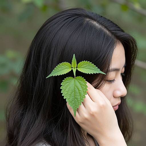 Woman with Nettle Leaf Hair Growth