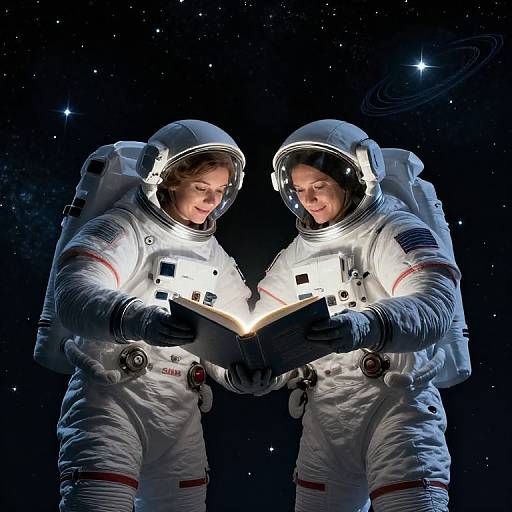 Celestial Explorers Sharing Luminous Book
